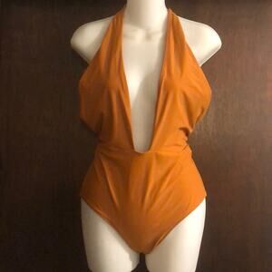 Aerie Brand Rust orange  Deep V-Neck Plunge Swim One Piece Swimsuit Medium